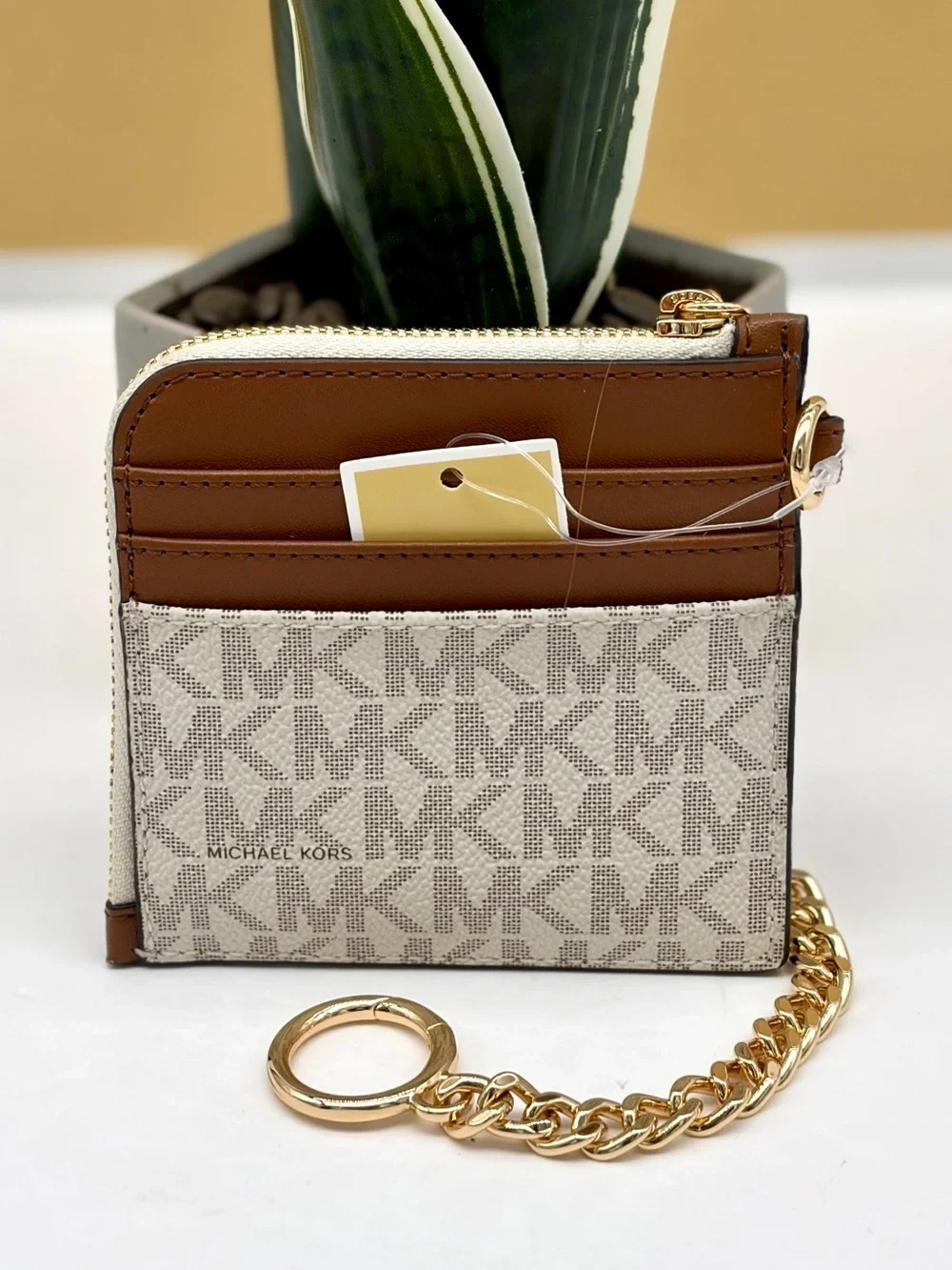 Michael Kors Jet Set Travel Signature Logo Chain Wallet Card Holder